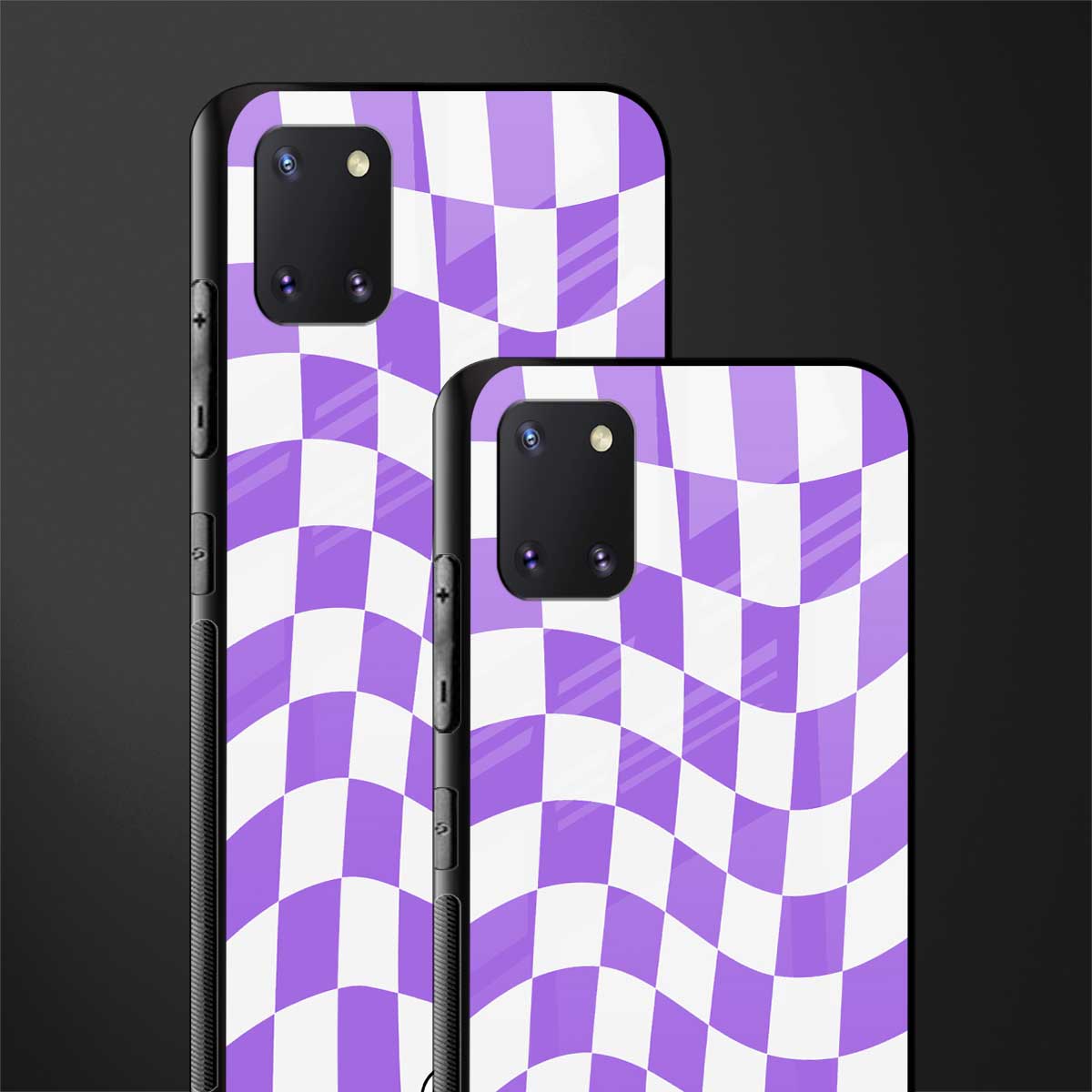 purple white trippy check pattern glass case for samsung a81 image-2