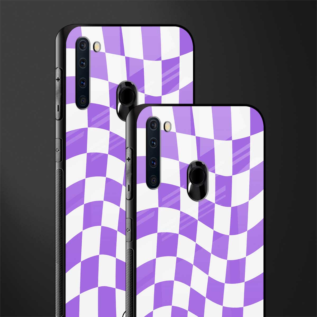 purple white trippy check pattern glass case for samsung a21 image-2