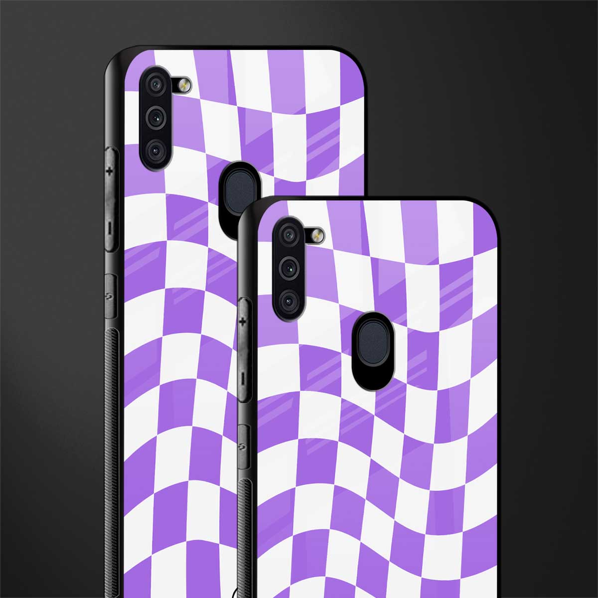 purple white trippy check pattern glass case for samsung galaxy m11 image-2