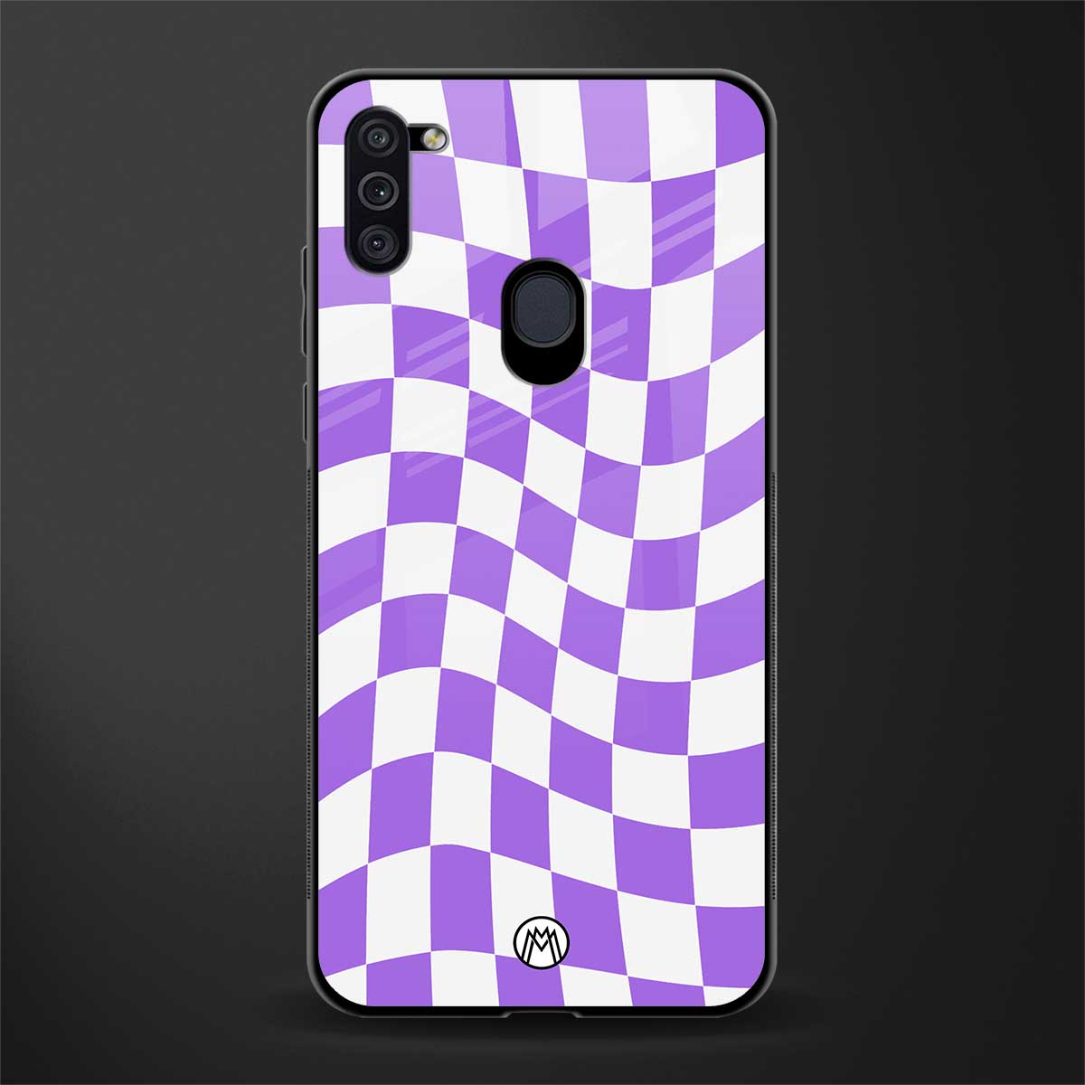 purple white trippy check pattern glass case for samsung a11 image