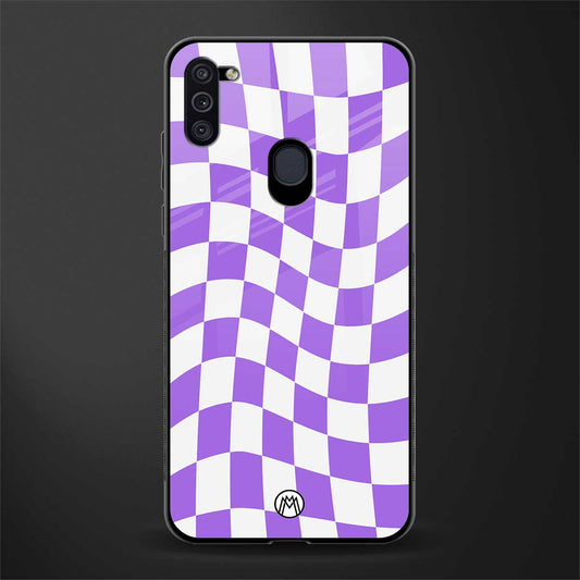 purple white trippy check pattern glass case for samsung a11 image