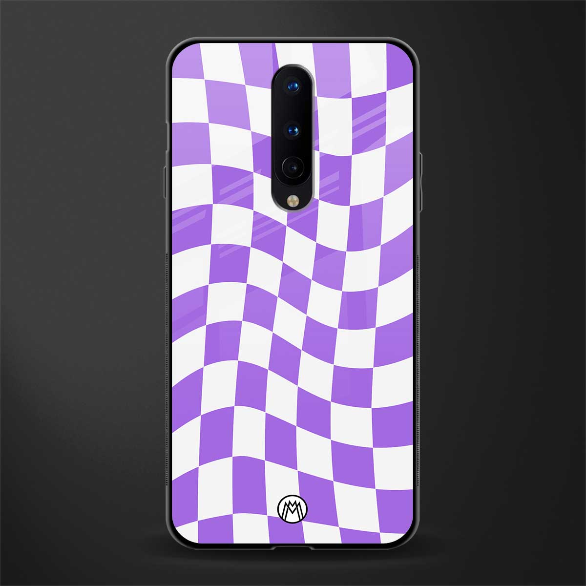 purple white trippy check pattern glass case for oneplus 8 image