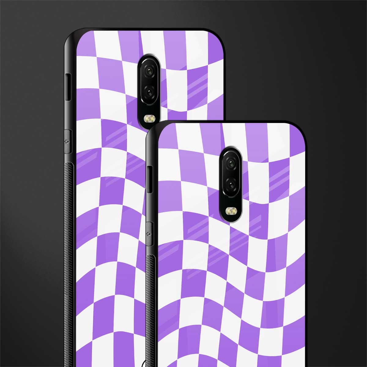 purple white trippy check pattern glass case for oneplus 6t image-2
