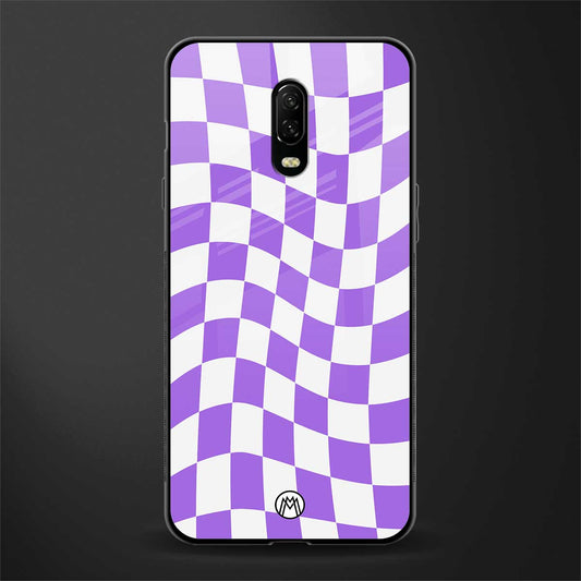 purple white trippy check pattern glass case for oneplus 6t image