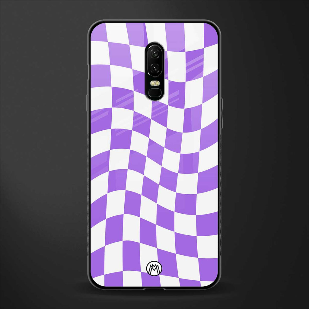 purple white trippy check pattern glass case for oneplus 6 image