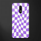 purple white trippy check pattern glass case for oneplus 6 image