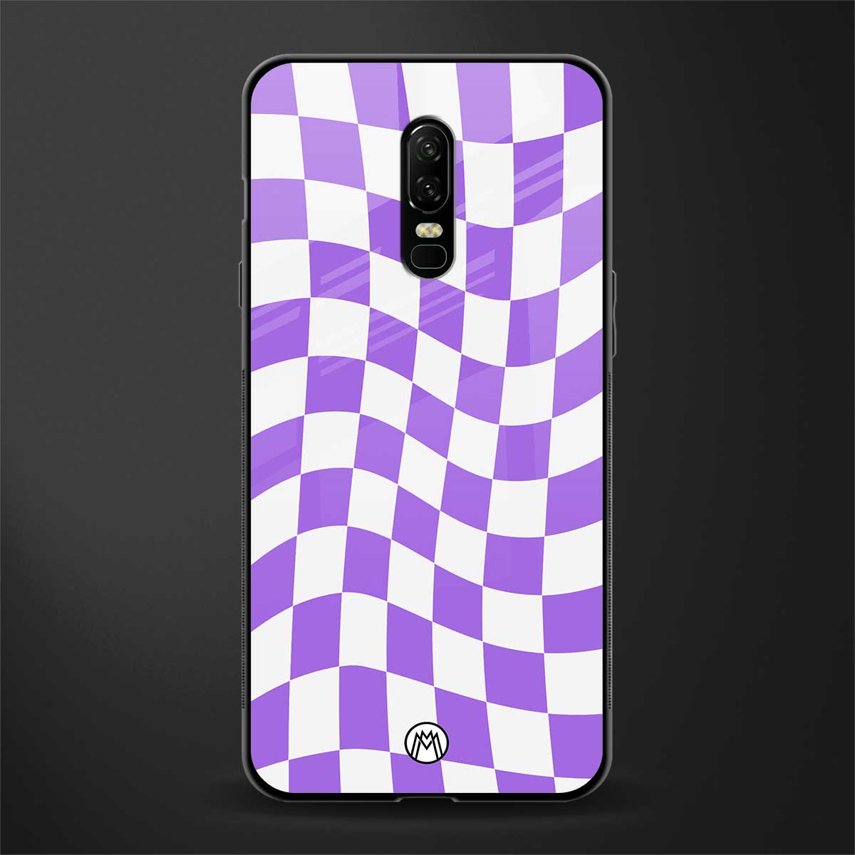 purple white trippy check pattern glass case for oneplus 6 image