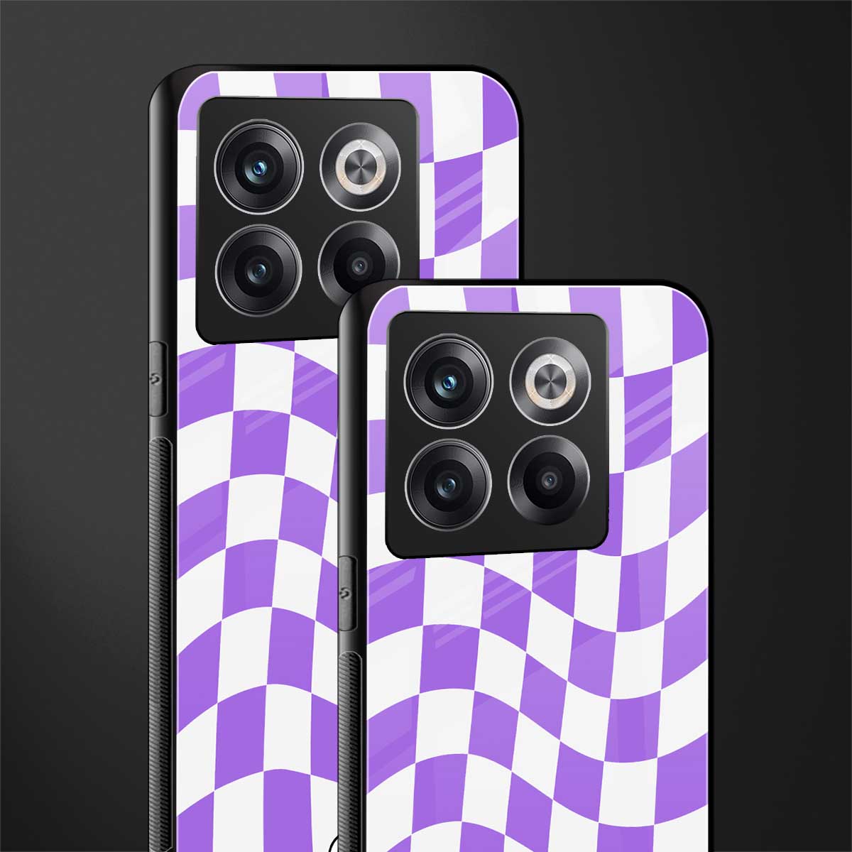 purple white trippy check pattern back phone cover | glass case for oneplus 10t