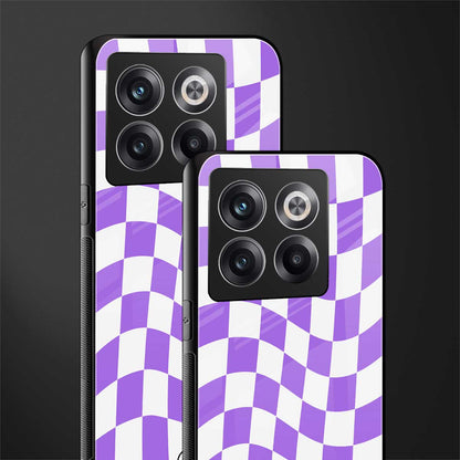 purple white trippy check pattern back phone cover | glass case for oneplus 10t