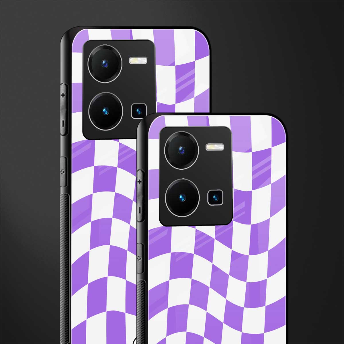 purple white trippy check pattern back phone cover | glass case for vivo y35 4g