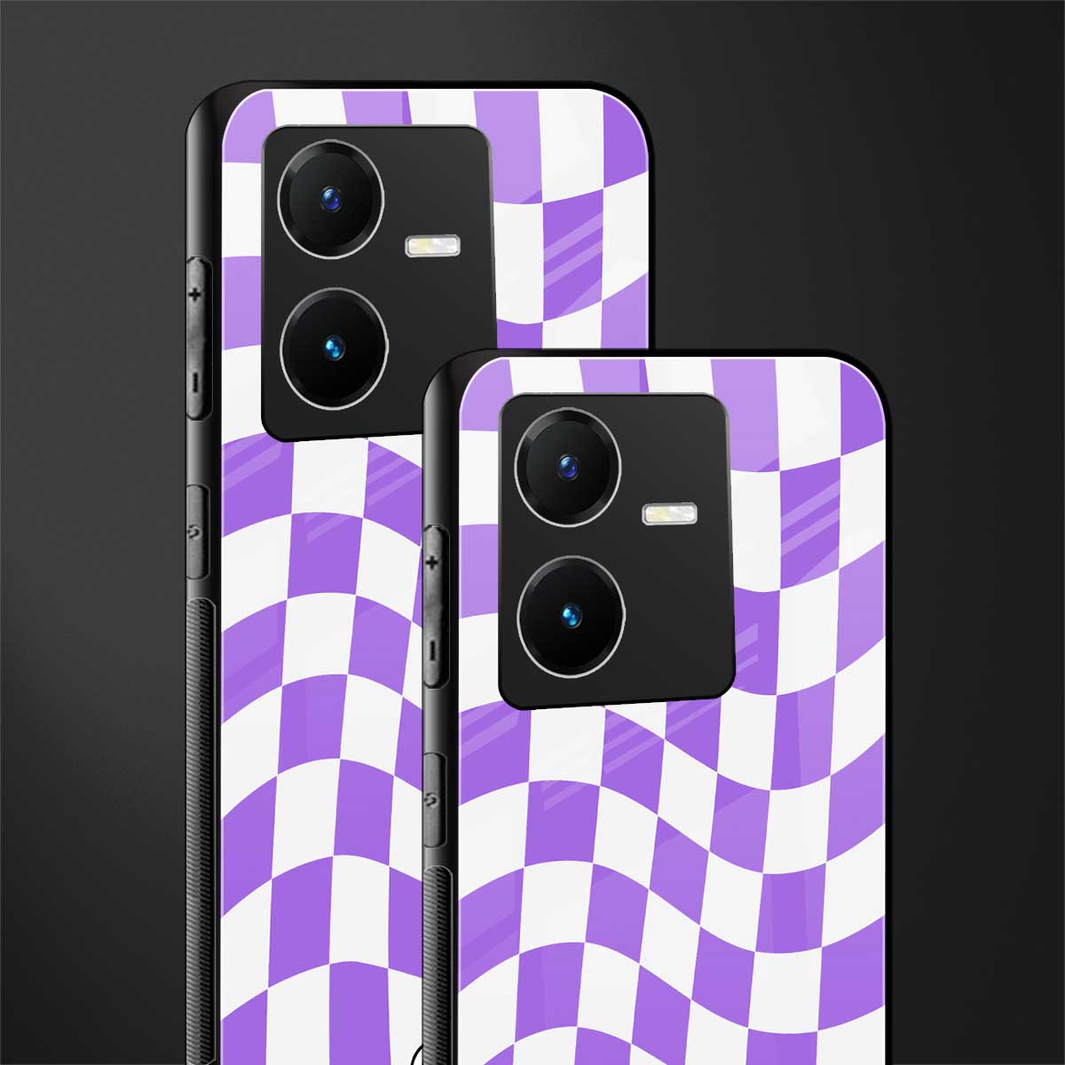 purple white trippy check pattern back phone cover | glass case for vivo y22