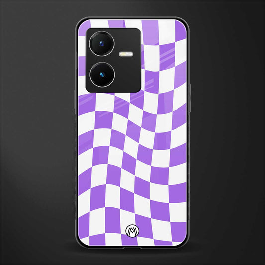 purple white trippy check pattern back phone cover | glass case for vivo y22