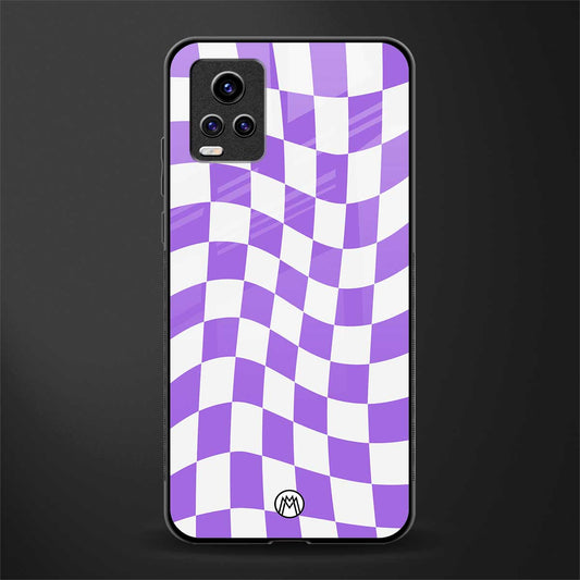 purple white trippy check pattern back phone cover | glass case for vivo v21e 4g