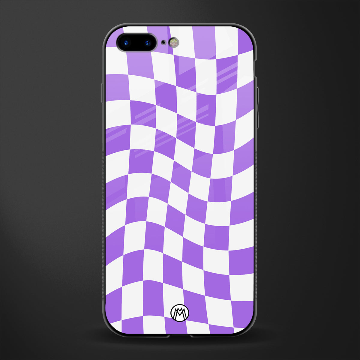 purple white trippy check pattern glass case for iphone 8 plus image