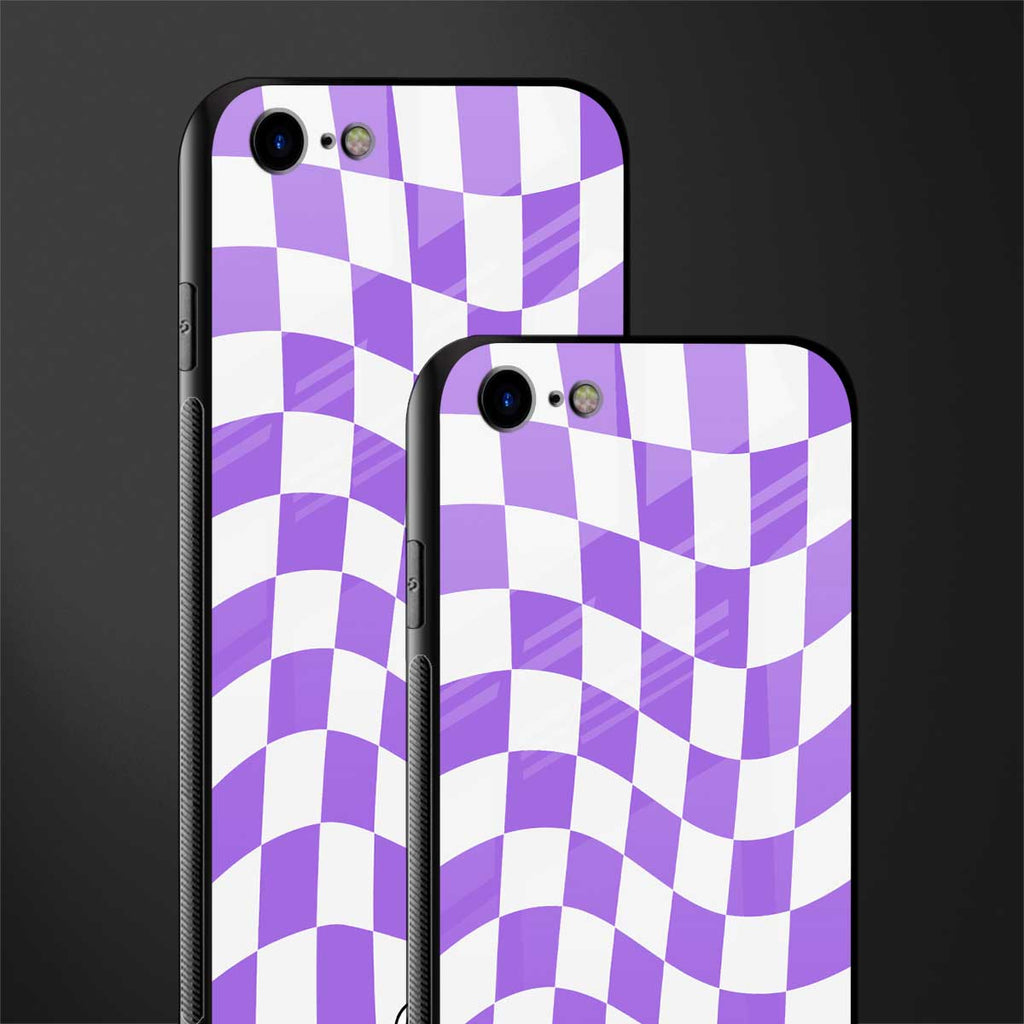 purple white trippy check pattern glass case for iphone 7 image-2