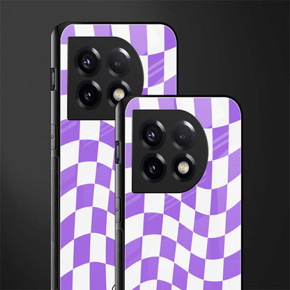 purple white trippy check pattern back phone cover | glass case for oneplus 11