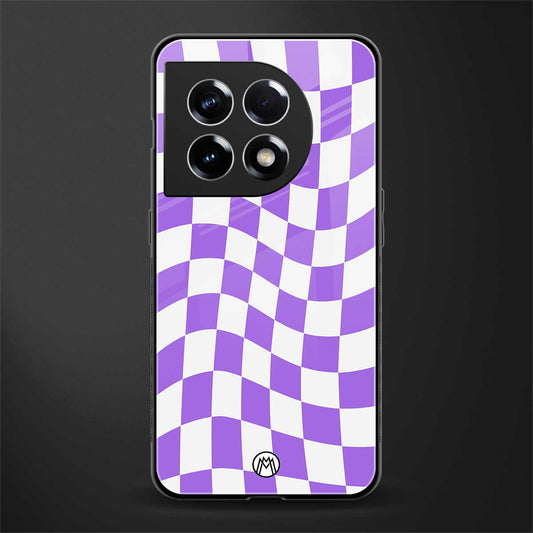 purple white trippy check pattern back phone cover | glass case for oneplus 11