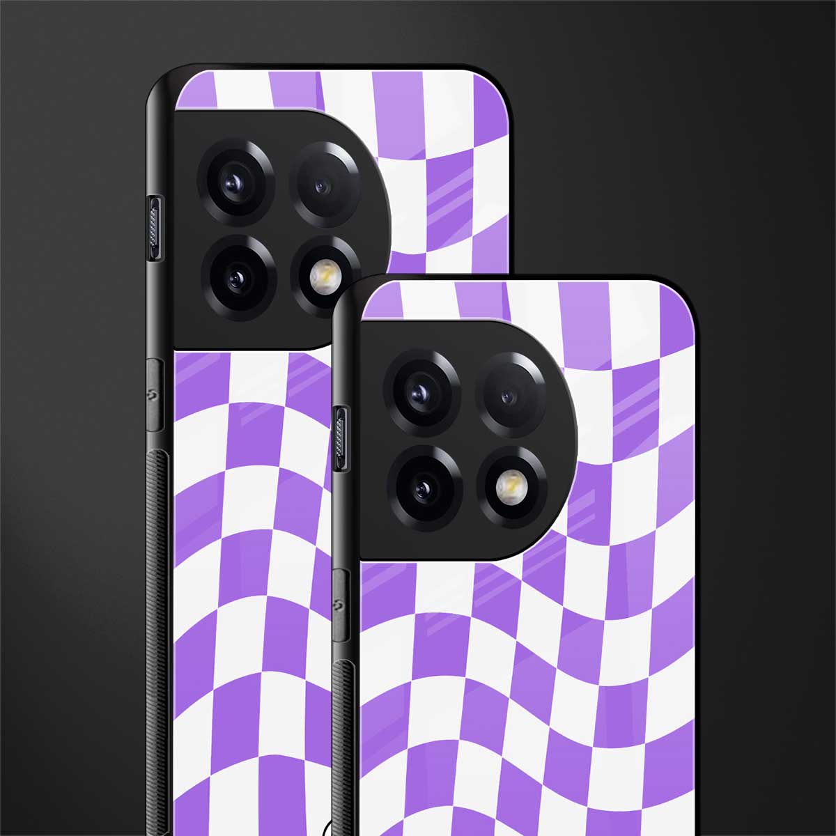 purple white trippy check pattern back phone cover | glass case for oneplus 11r