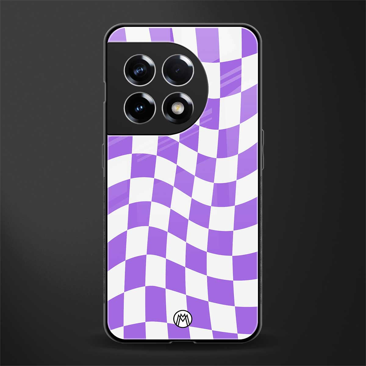 purple white trippy check pattern back phone cover | glass case for oneplus 11r