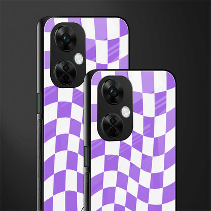 purple white trippy check pattern back phone cover | glass case for oneplus nord ce 3 lite