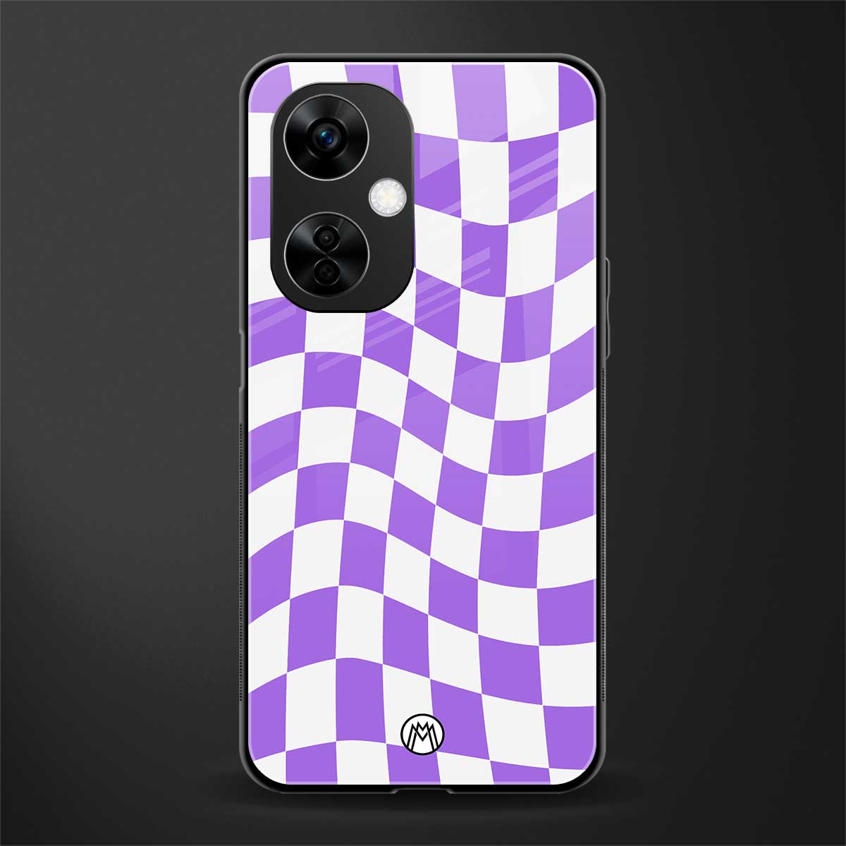 purple white trippy check pattern back phone cover | glass case for oneplus nord ce 3 lite