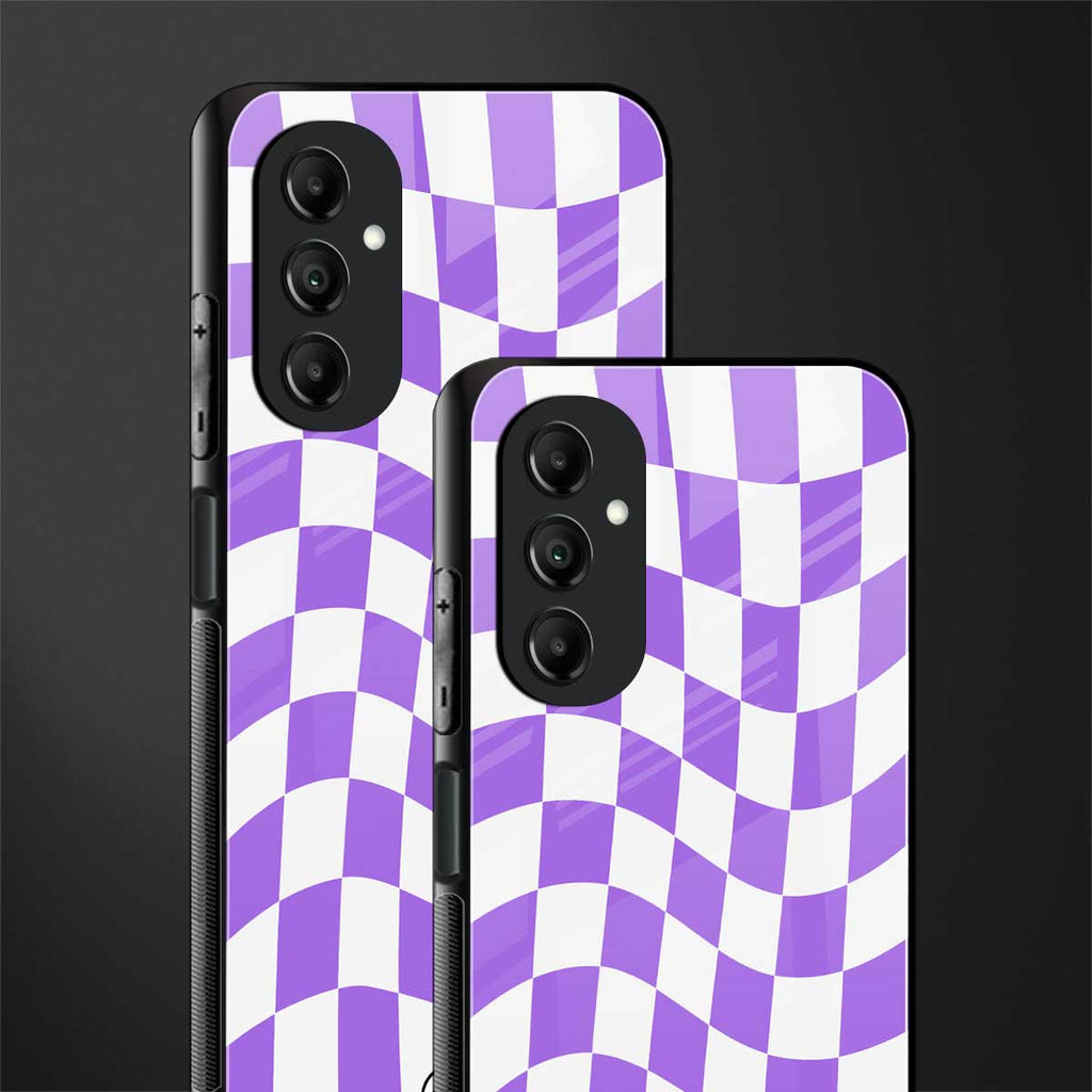 purple white trippy check pattern back phone cover | glass case for samsung galaxy a14 5g