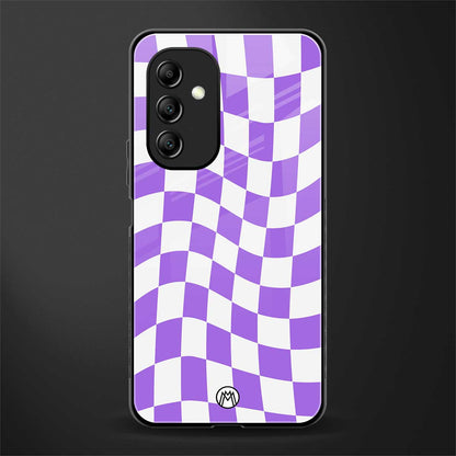 purple white trippy check pattern back phone cover | glass case for samsung galaxy a14 5g