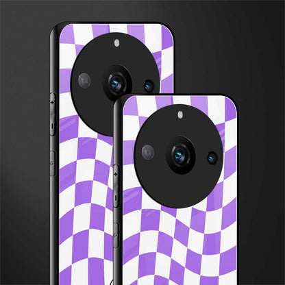 purple white trippy check pattern back phone cover | glass case for realme 11 pro 5g