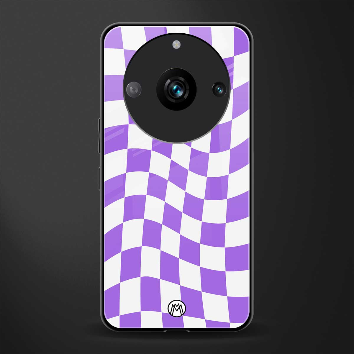 purple white trippy check pattern back phone cover | glass case for realme 11 pro 5g