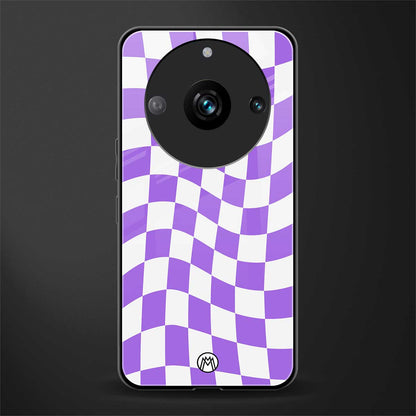 purple white trippy check pattern back phone cover | glass case for realme 11 pro 5g