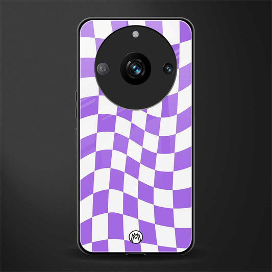 purple white trippy check pattern back phone cover | glass case for realme 11 pro 5g