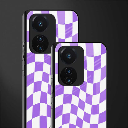 purple white trippy check pattern back phone cover | glass case for vivo t1 44w 4g
