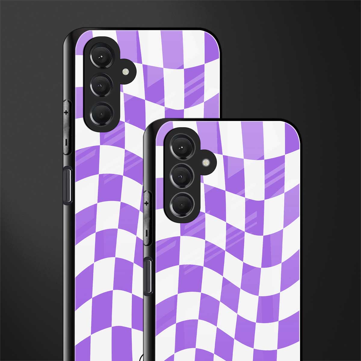 purple white trippy check pattern back phone cover | glass case for samsun galaxy a24 4g