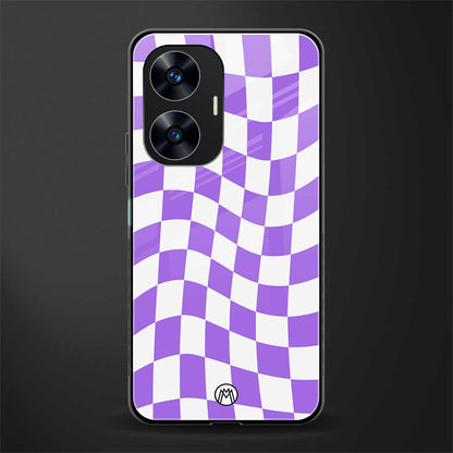 purple white trippy check pattern back phone cover | glass case for realme c55