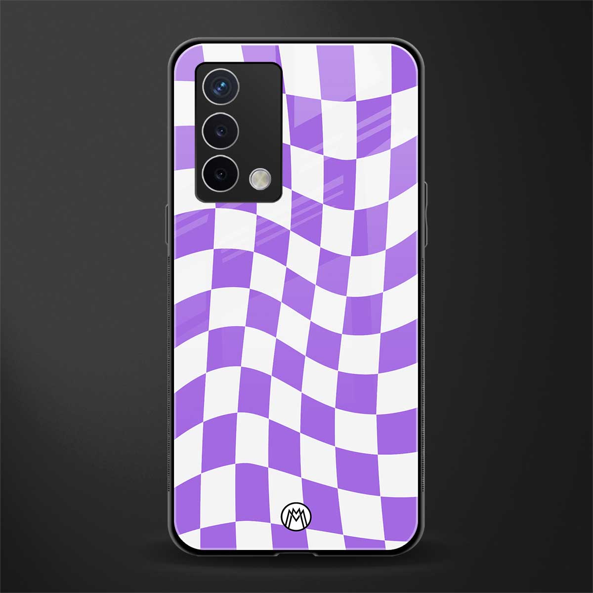 purple white trippy check pattern back phone cover | glass case for oppo a74 4g