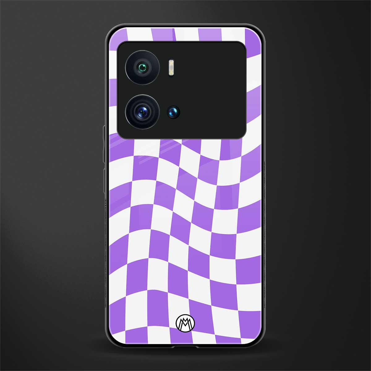 purple white trippy check pattern back phone cover | glass case for iQOO 9 Pro