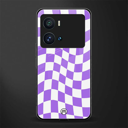 purple white trippy check pattern back phone cover | glass case for iQOO 9 Pro