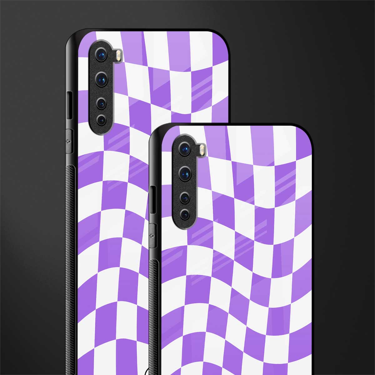 purple white trippy check pattern glass case for oneplus nord ac2001 image-2