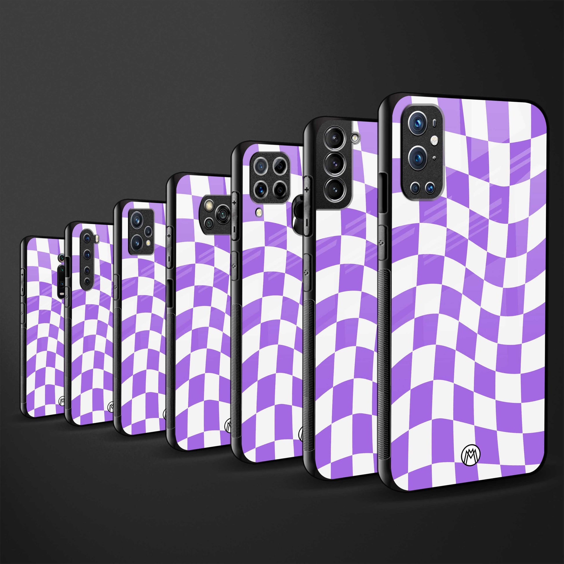 purple white trippy check pattern glass case for vivo v23e image-3