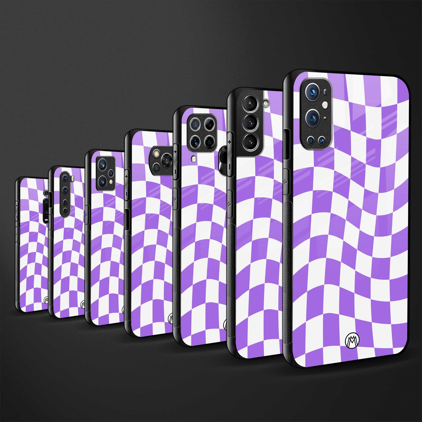 purple white trippy check pattern glass case for redmi note 7 pro image-3
