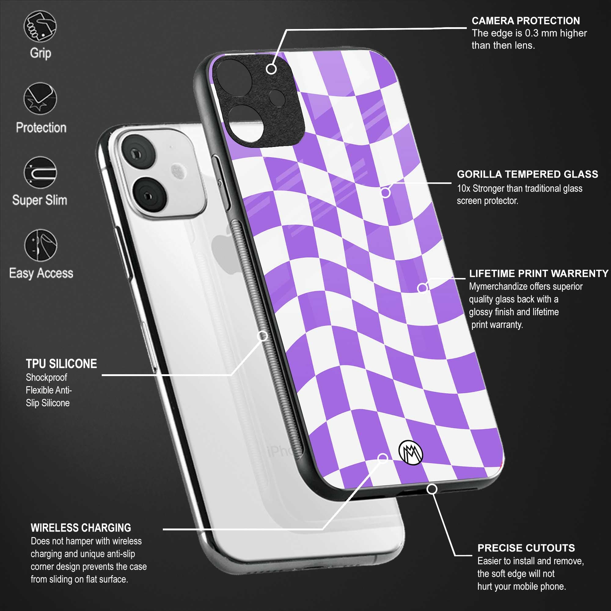 purple white trippy check pattern glass case for oppo a54 image-4