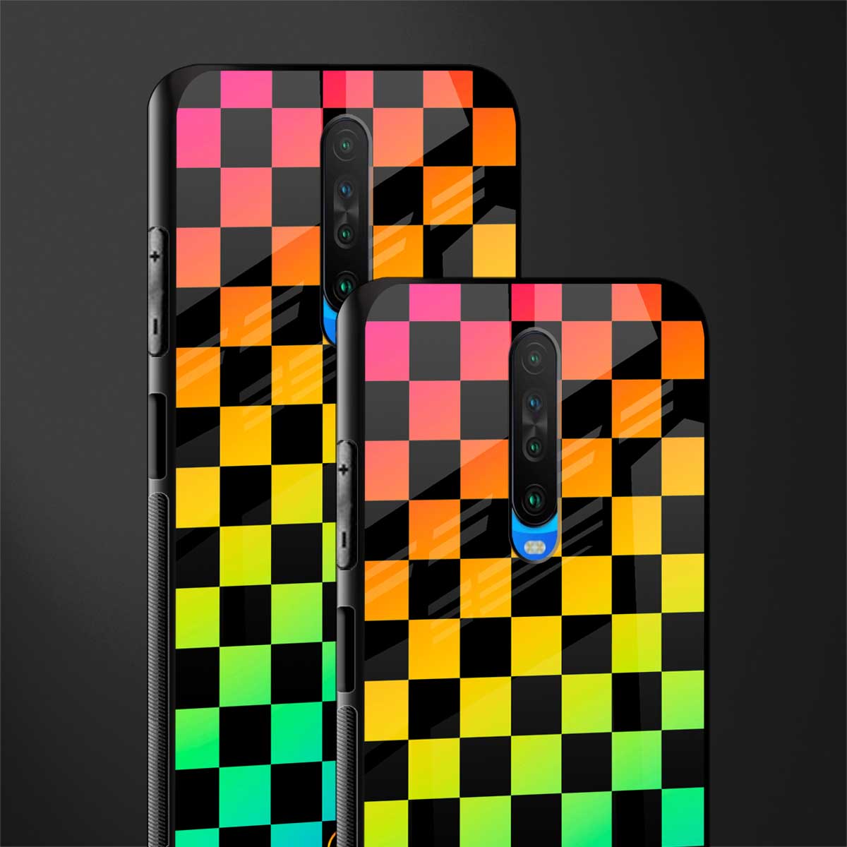 rainbow check pattern glass case for poco x2 image-2