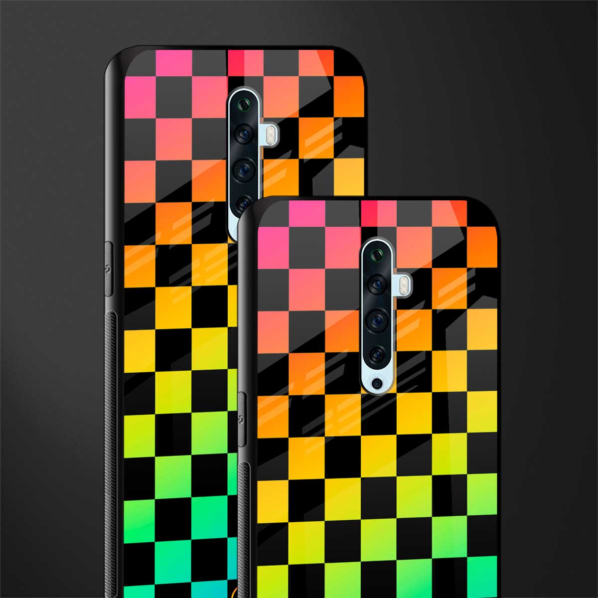 rainbow check pattern glass case for oppo reno 2f image-2