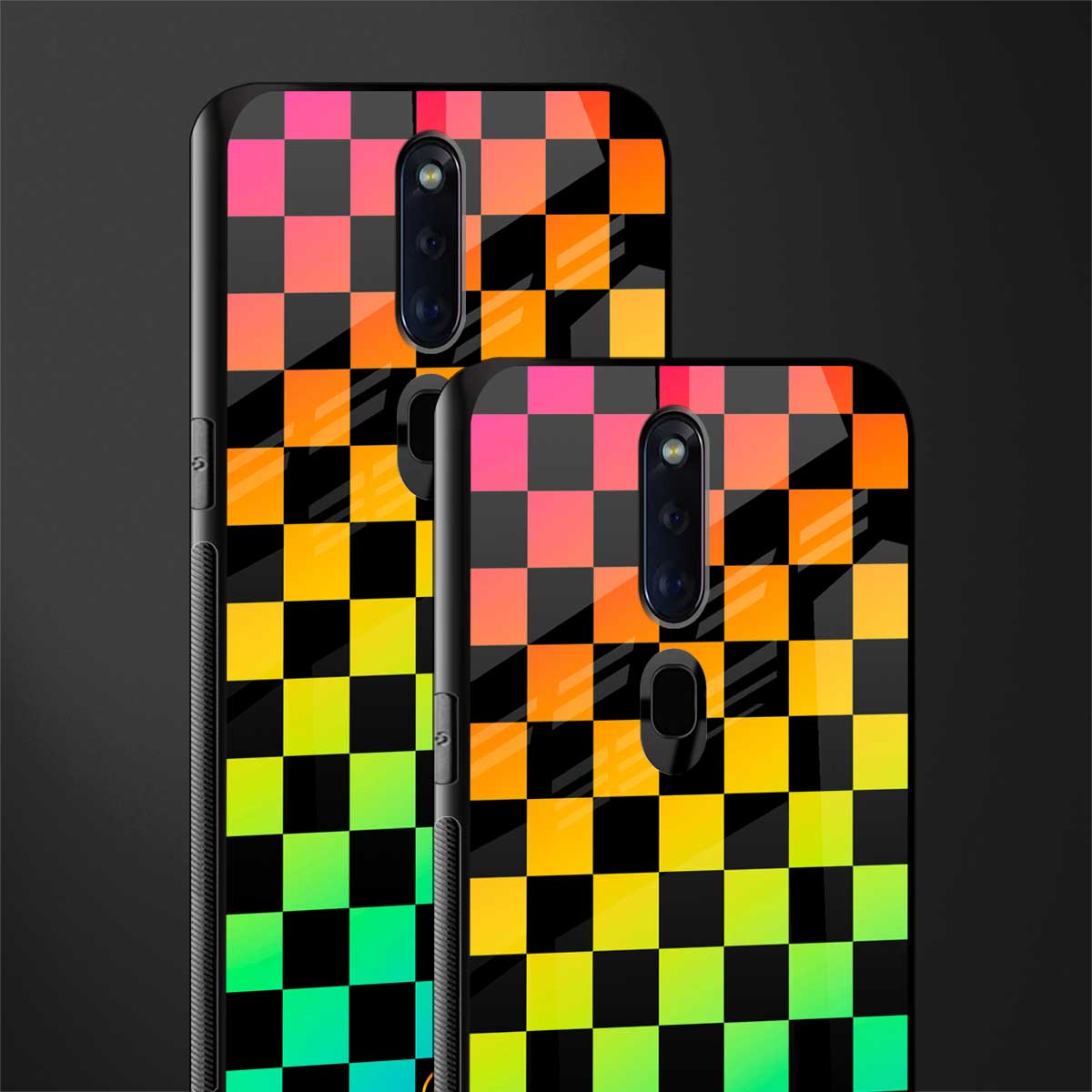 rainbow check pattern glass case for oppo f11 pro image-2