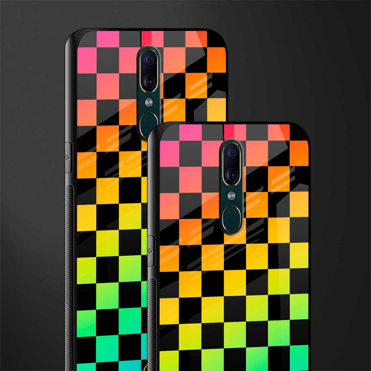 rainbow check pattern glass case for oppo f11 image-2