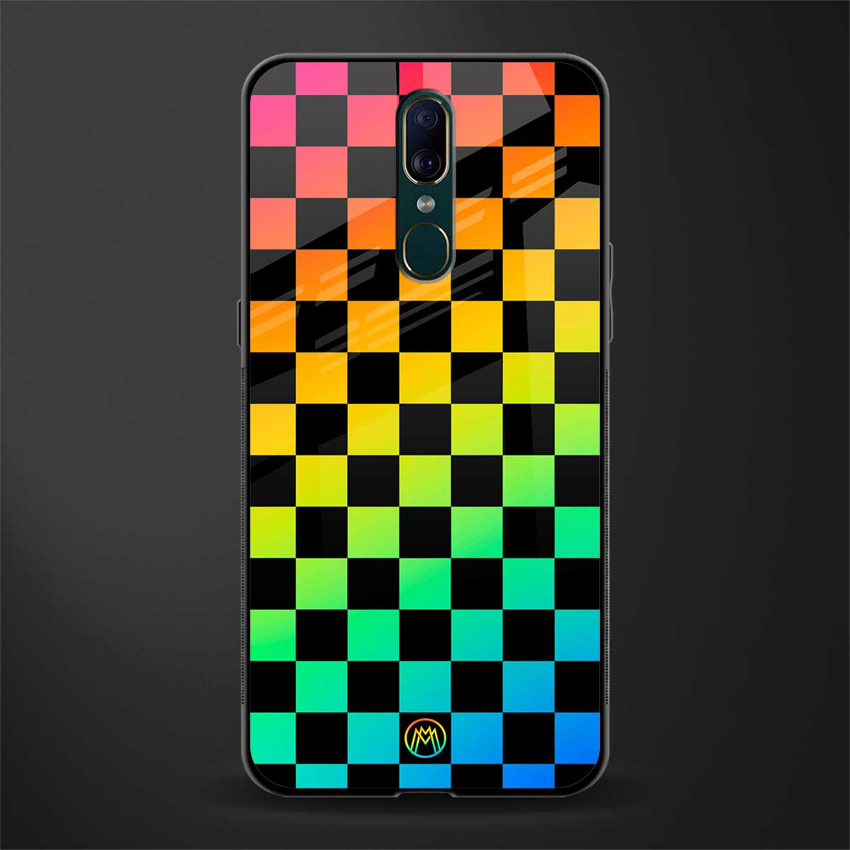 rainbow check pattern glass case for oppo f11 image