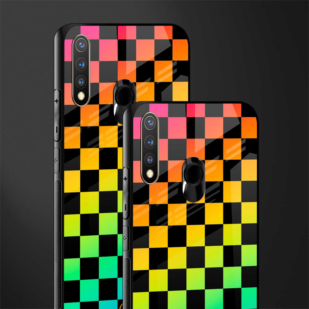 rainbow check pattern glass case for vivo y19 image-2