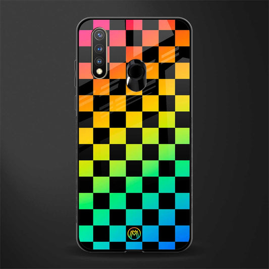 rainbow check pattern glass case for vivo y19 image