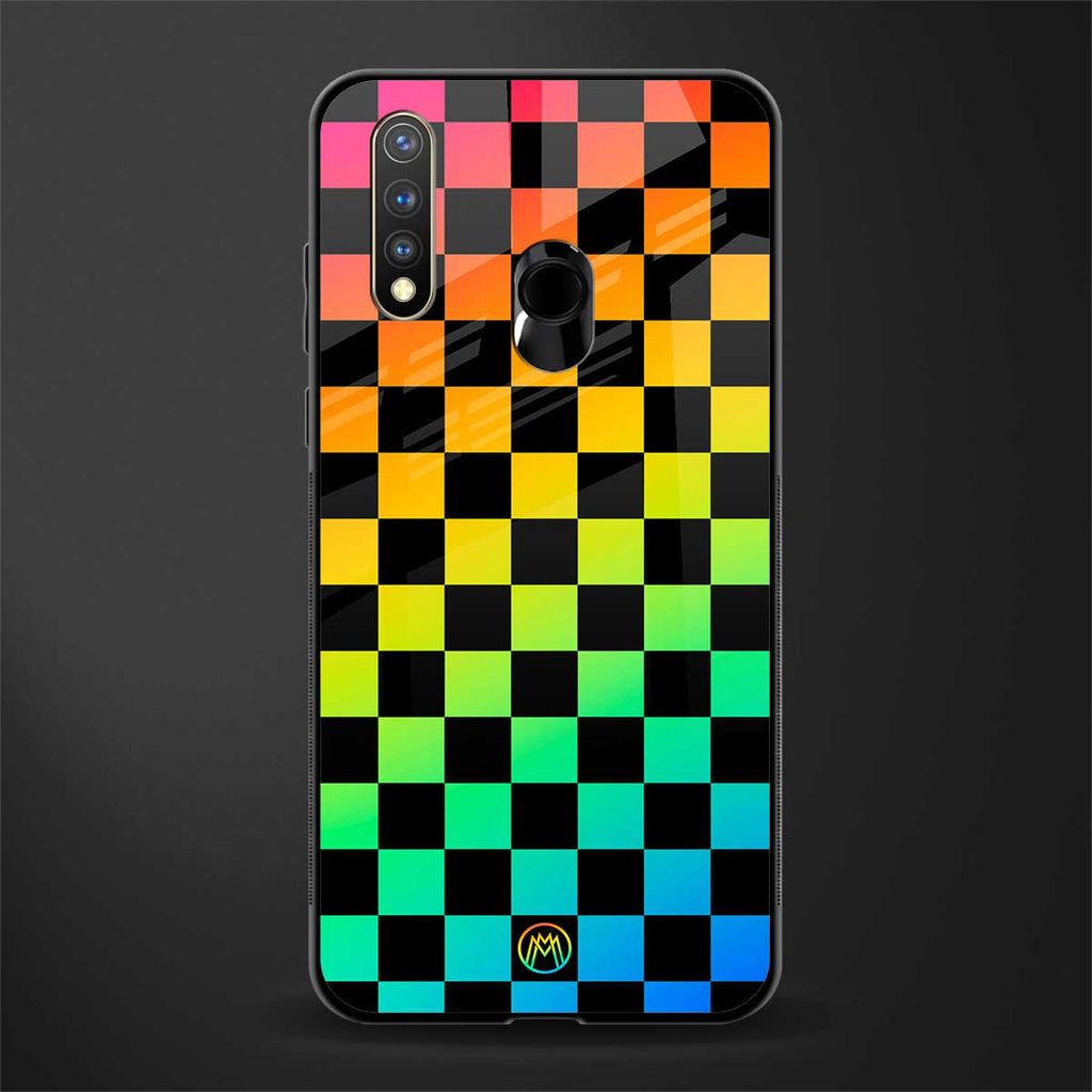 rainbow check pattern glass case for vivo u20 image