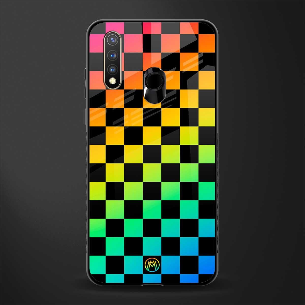 rainbow check pattern glass case for vivo u20 image